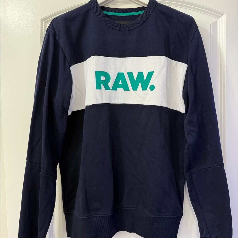 G-Star Blue and White Crewneck Sweater with Color-Block Design